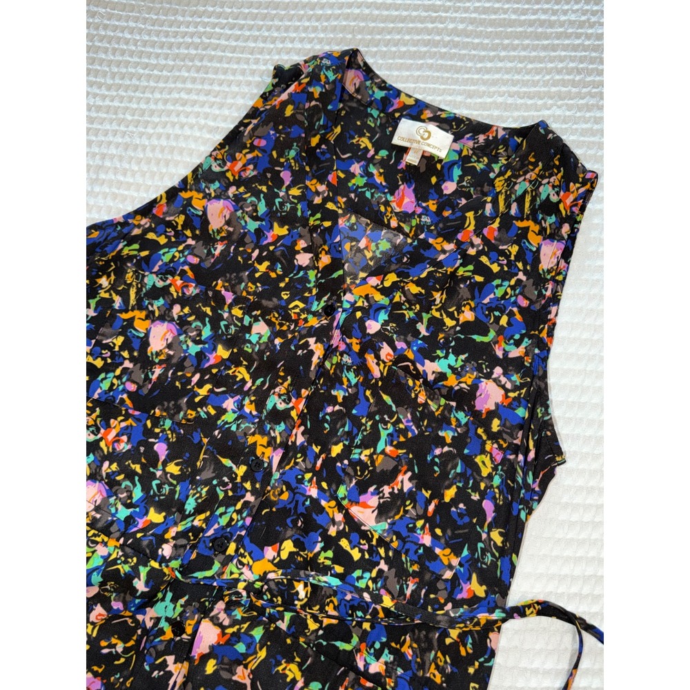 Collective‎ Concepts Dress Womens Medium Black Multicolor Abstract Splatter Mini